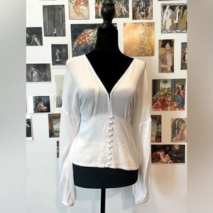 Abercrombie Balloon Sleeve Stretch Waist White Pirate Long Sleeve Shirt L